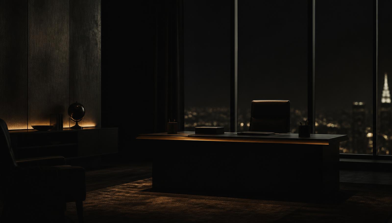 A quiet executive office at night